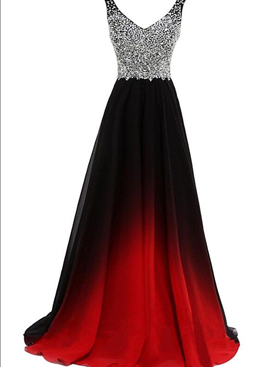 Chic Gradient Chiffon with Sequins Long Prom Dress, A-line Evening Gown