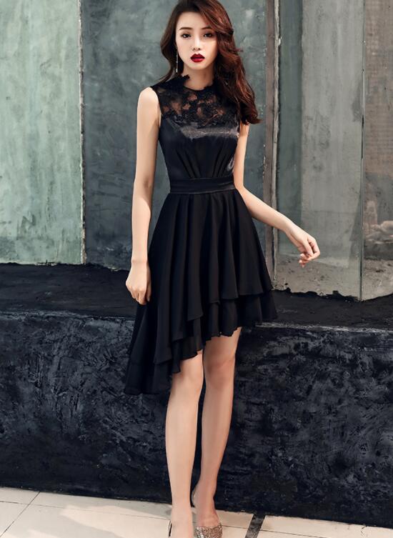 Chic High Low Chiffon and Satin Lace Party Dress, High Low Homecoming Dress Prom Dress