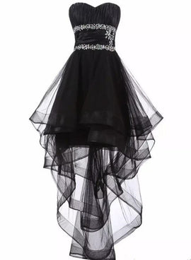 Black Tulle Beaded High Low Party Dresses, Homecoming Dresses, Black Prom Dress