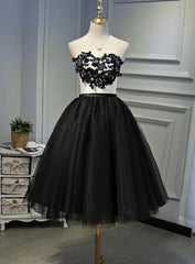 Black Tea Length Round Neckline Tulle Party Dress, Black Homecoming Dress