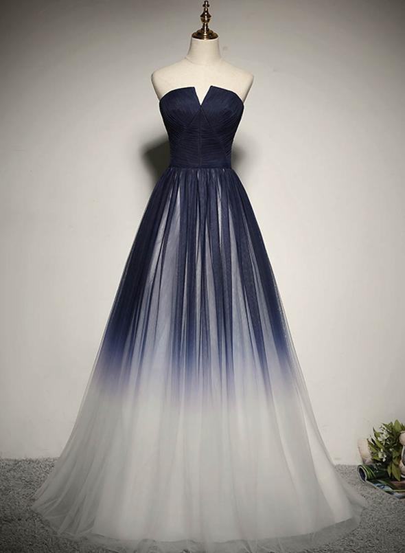 Charming Navy Blue Gradient Bridesmaid Dress, Tulle A-line Party Dress ...
