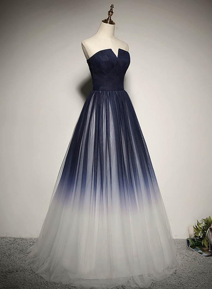 Charming Navy Blue Gradient Bridesmaid Dress, Tulle A-line Party Dress Cutedressy Charming Navy Blue Gradient Bridesmaid Dress, Tulle A-line Party Dress Cutedressy