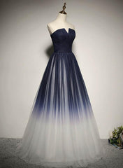 Charming Navy Blue Gradient Bridesmaid Dress, Tulle A-line Party Dress
