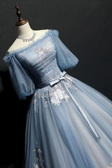 Charming Tulle Puffy Sleeves Long Formal Gown, Prom Dress