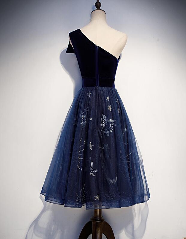 Elegant Navy Blue One Shoulder Bridesmaid Dress, Blue Wedding Party Dr – Cutedressy Elegant Navy Blue One Shoulder Bridesmaid Dress, Blue Wedding Party Dr – Cutedressy