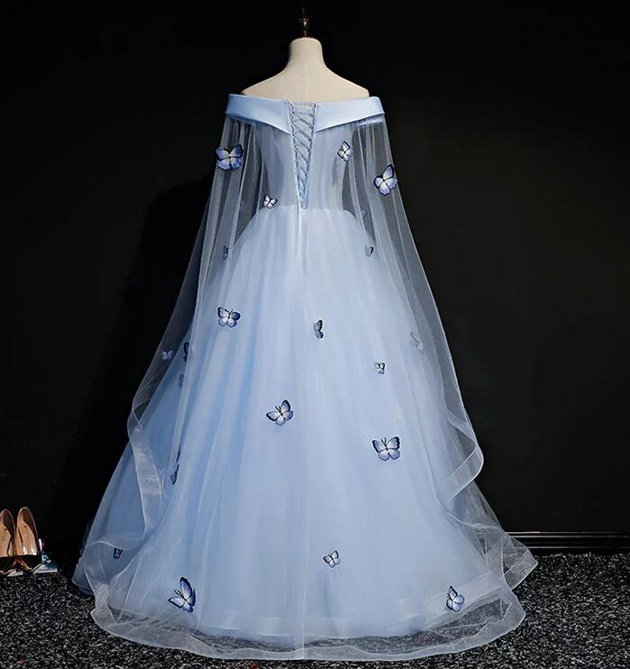 Beautiful Light Blue Ball Gown Lace-up Party Dress, Blue Prom Dress 2021