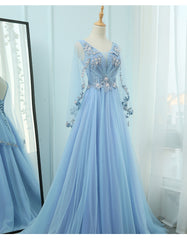 Beautiful Tulle Light Blue Floor Length Prom Dress, New Party Dress 2021