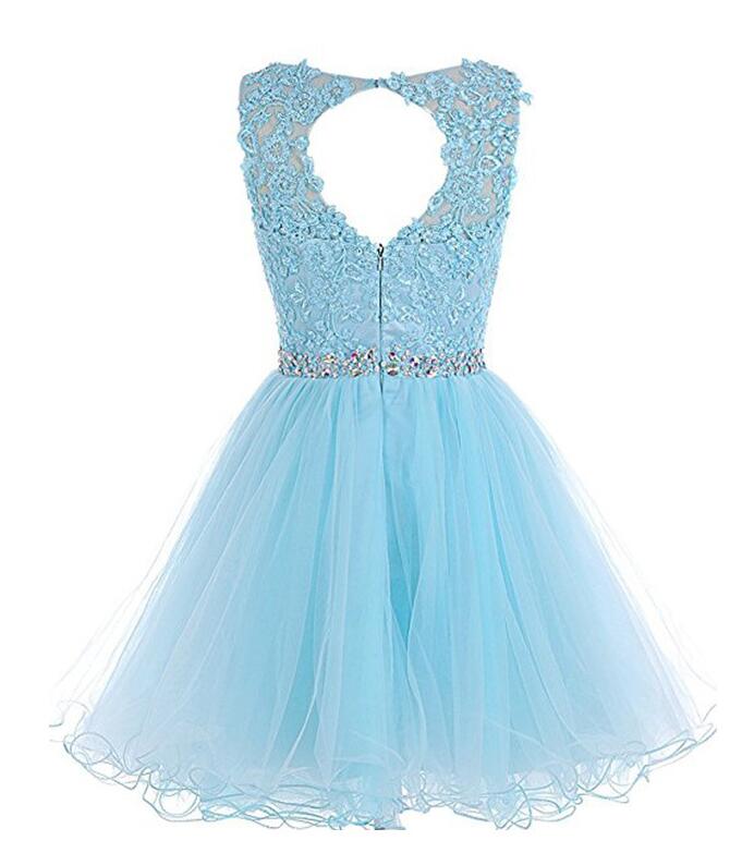 Lovely Tulle ShortLace Beaded Prom Dress 2021, Tulle Homecoming Dress
