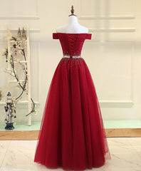 Dark Red Tulle A-line Formal Dress, Red Party Gowns, Prom Dress