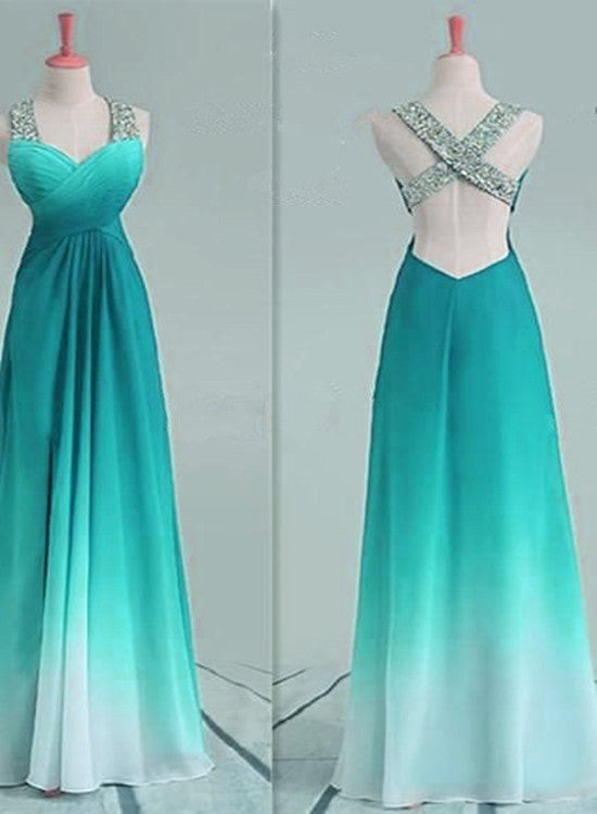 Beautiful Chiffon Sequins Gradient Long Party Dress, Prom Dress