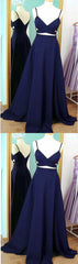 Navy Blue Chiffon Prom Dress , Party Dresses, Straps Formal Dresses