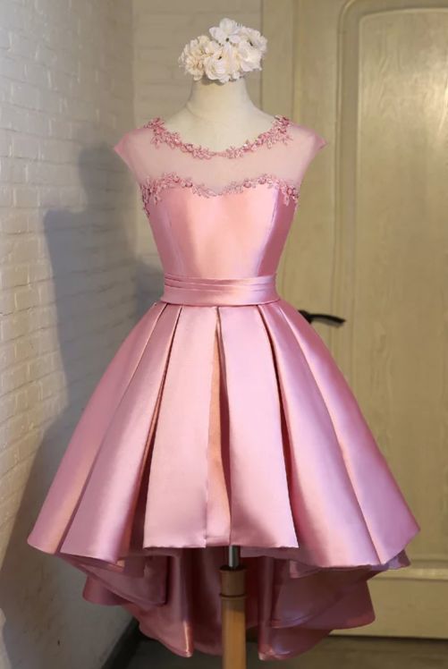 pink satin high low dress