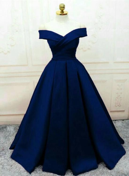 navy blue long prom gown