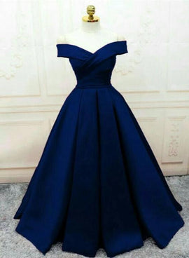 navy blue long prom gown