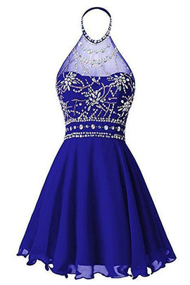 Chiffon O-Neckline Beaded Stylish Junior Prom Dress, Homecoming Dress for Sale