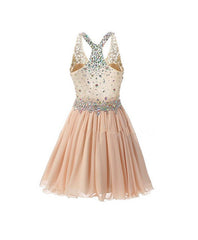 Beaded Sparkle Cute Party Dresses, Knee Length V-neckline Chiffon Prom Dresses, Homecoming Dresses