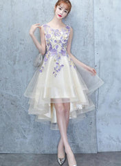 Lovely High Low Champagne Party Dress, Cute Short Homecoming Dress Prom Dress