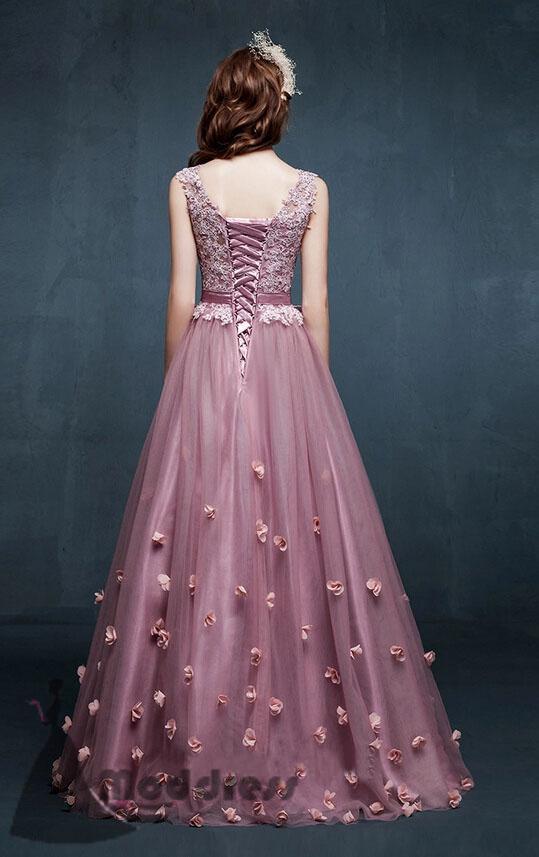 Pink Lace Tull Elegant Formal Dresses, Pink Party Dresses, Junior Prom Dress