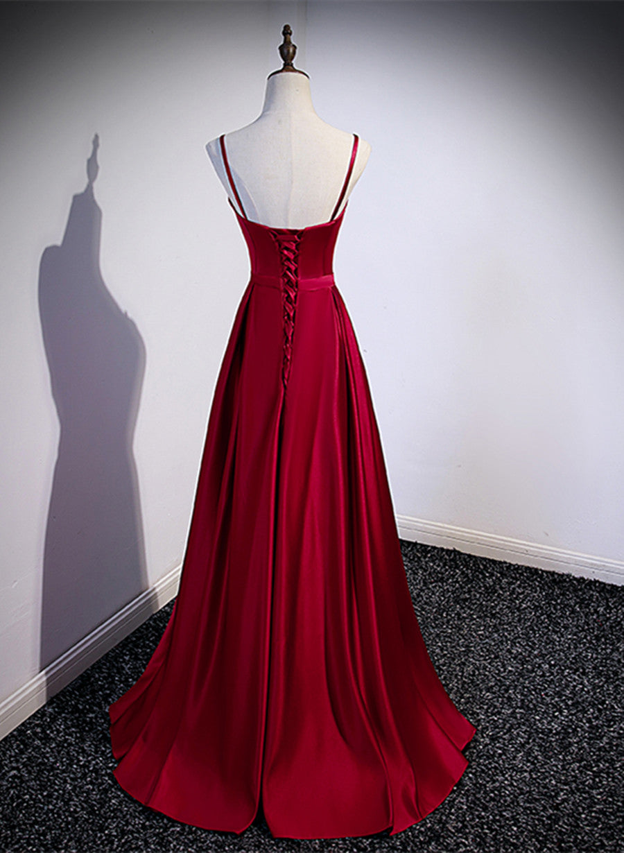 Wine Red Satin Sweetheart Simple Floor Length Prom Dress, Wine Red Eve – Cutedressy Wine Red Satin Sweetheart Simple Floor Length Prom Dress, Wine Red Eve – Cutedressy