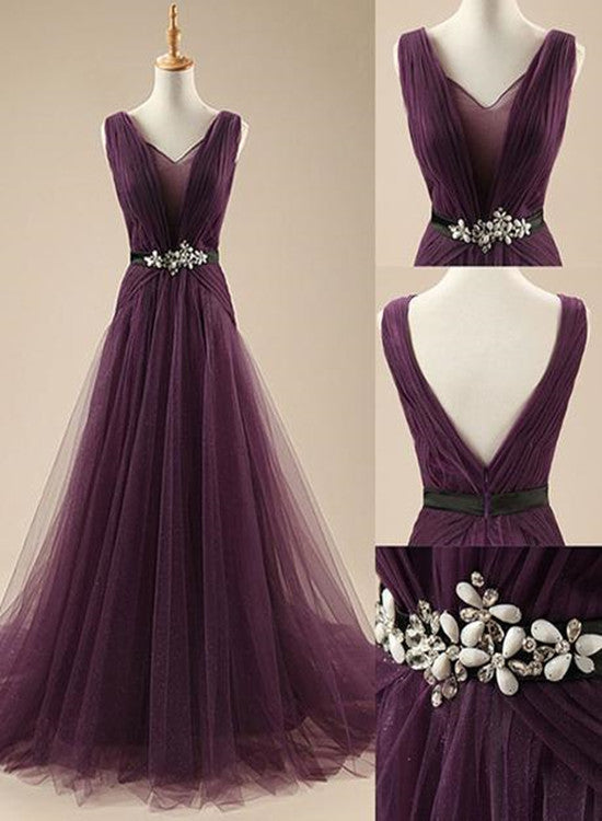 Dark Purple Long Evening Gowns , Beautiful Prom Dresses , Wedding Party Dress