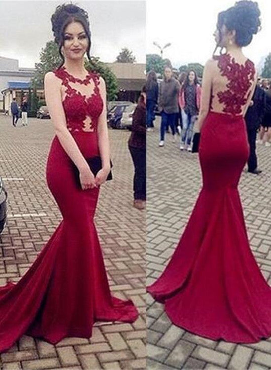 Charming Mermaid Dark Red Formal Dresses, Evening Gowns, Red Prom Dress