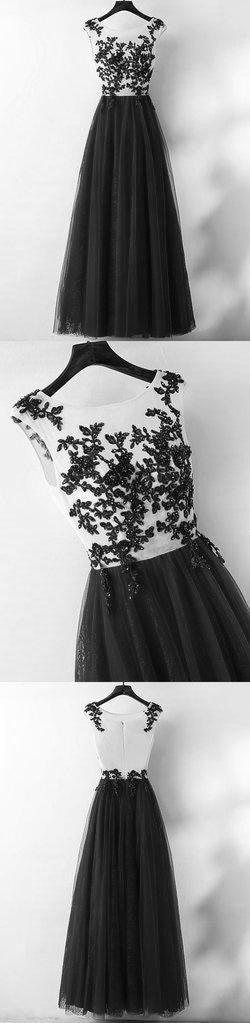 Elegant White and Black Tulle Party Dress, Black Evening Gowns, Black Party Dress