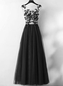 Elegant White and Black Tulle Party Dress, Black Evening Gowns, Black Party Dress