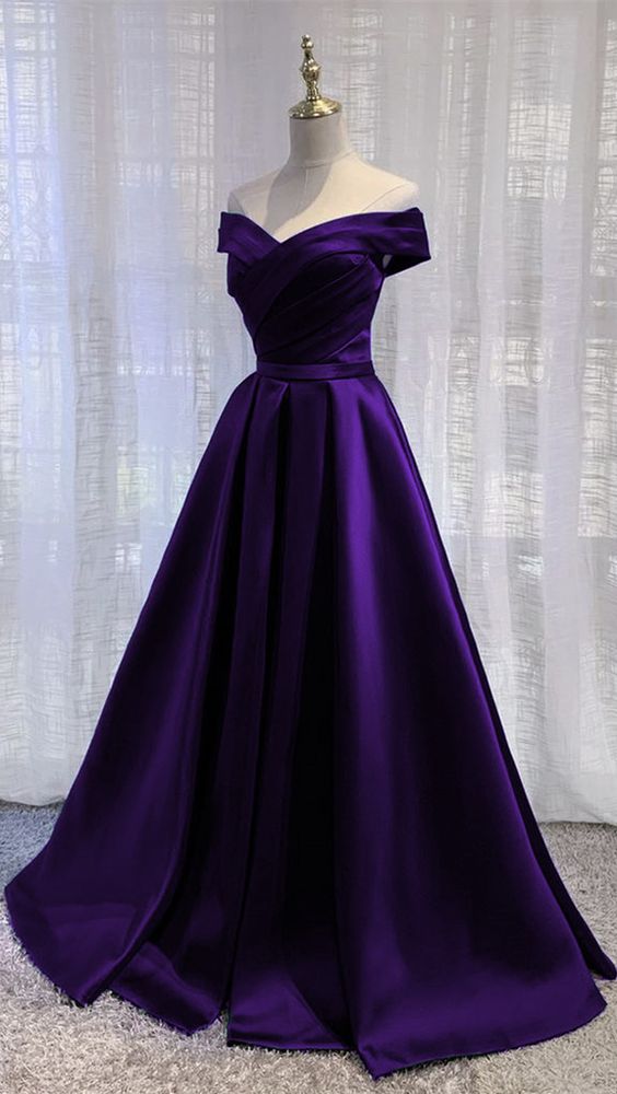 Simple Off Shoulder Satin Long Prom Dress, Dark Purple Party Dress Eve Cutedressy Simple Off Shoulder Satin Long Prom Dress, Dark Purple Party Dress Eve Cutedressy