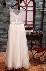 Simple White Wedding Dresses, Lace and Tulle Party Dresses, Cute Formal Dress Long