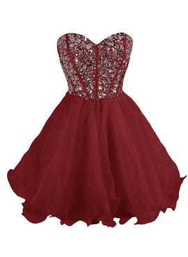 Wine Red Adorable Tulle Homecoming Dress, Sparkle Formal Dress, Teen Party Dress
