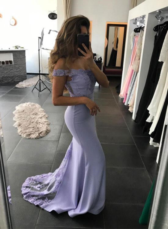 Lavender Off Shoulder Mermaid Long Formal Gowns, Party Gowns, Bridesmaid Dresses