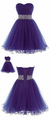 Purple Tulle Beaded and Sequins Short Homecoming Dress, Sweethart Prom Dress