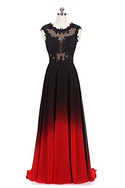 Charming Dark Red and Black Chiffon Long Party Dress, A-line Prom Dress 2021