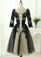 Elegant Black Tea Length Bridesmaid Dress, Wedding Party Dress