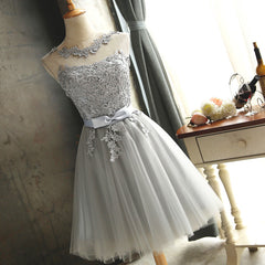 Beautiful Light Grey Tulle Short Party Dress, Grey Short Prom Dress Party Dress