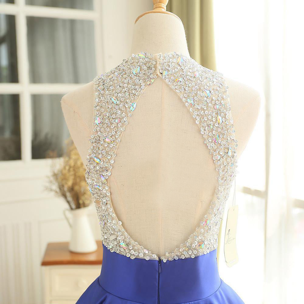 Royal Blue Satin Sequins Top Ball Gown Prom Dress, Blue PartyDress Lon Cutedressy Royal Blue Satin Sequins Top Ball Gown Prom Dress, Blue PartyDress Lon Cutedressy