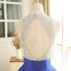 Royal Blue Satin Sequins Top Ball Gown Prom Dress, Blue PartyDress Long Formal Dress