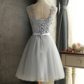 Beautiful Light Grey Tulle Short Party Dress, Grey Short Prom Dress Party Dress