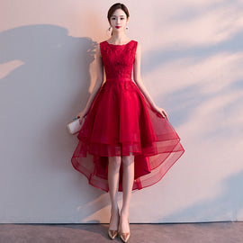 wine red high low lace party dress 2020