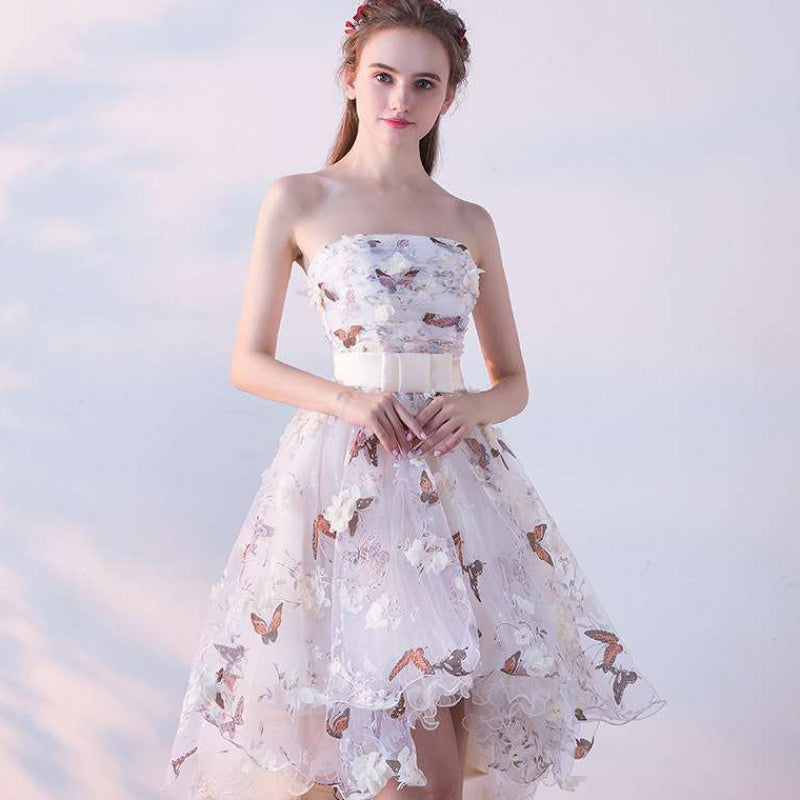 Beautiful Floral Tulle High Low Party Dress, Lovely Homecoming Dress ...
