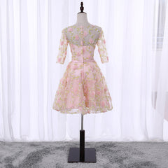 Cute Flowers Short Tulle Pink Party Dress, 3D Flowers Short Homecoming Dress