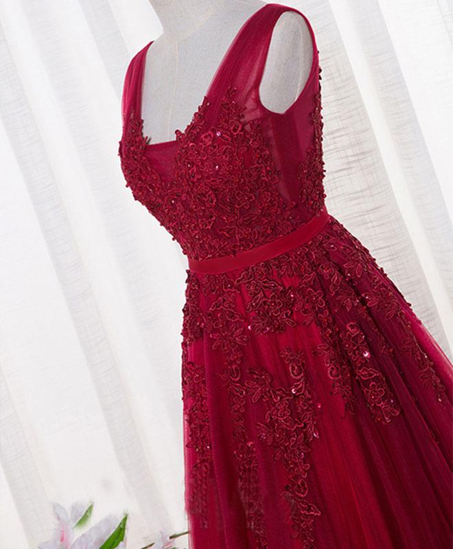 Charming Wine Red Bridesmaid Dress, Lace V-neckline Party Gown Cutedressy Charming Wine Red Bridesmaid Dress, Lace V-neckline Party Gown Cutedressy