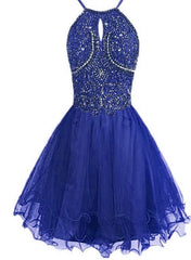 Royal Blue Straps Short Beaded Homecoming Dresses, Spark Short Prom Dress