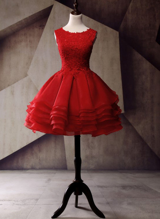 Red Layered Homecoming Dresses, Cute Party Dresses, Formal Dresses