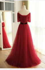 Charming Dark Red Tulle A-line Bridesmaid Dress, Wine Red Prom Dress
