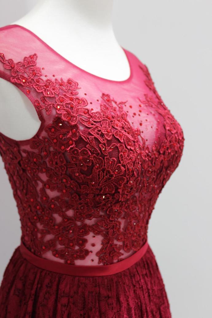 Burgundy Lace High Quality Handmade Formal Gowns, A-line Long Prom Dress, Elegant Evening Gowns