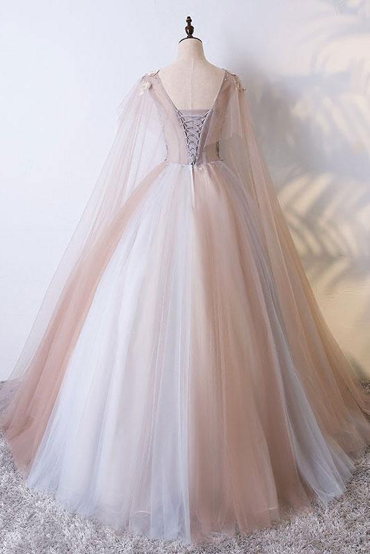 Elegant V-neckline Champagne Tulle V-neckline Prom Dress, Party Dress