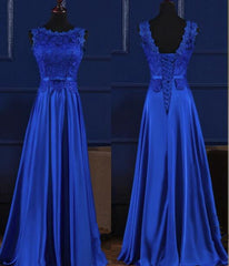 Beautiful Long Soft Satin with Lace Bridesmaid Dress, A-line Prom Dress