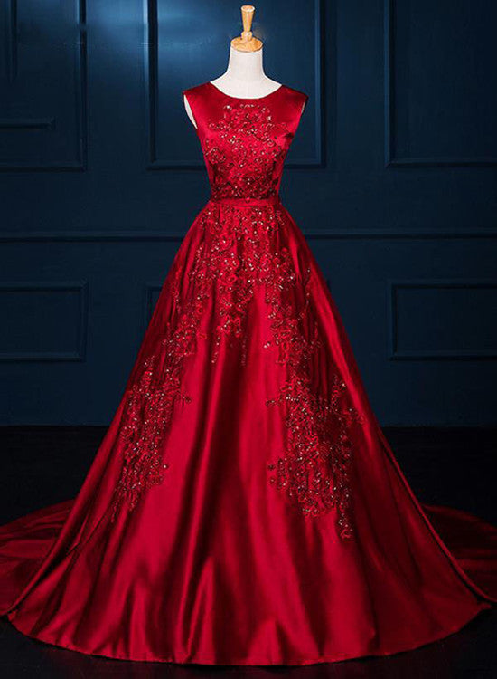 Gorgeous Dark Red Evening Gowns, Satin Junior Prom Dress, Pretty Formal Dress