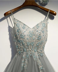 Gorgeous Straps V-neckline Long Party Dress, A-line Prom Dress Evening Dress